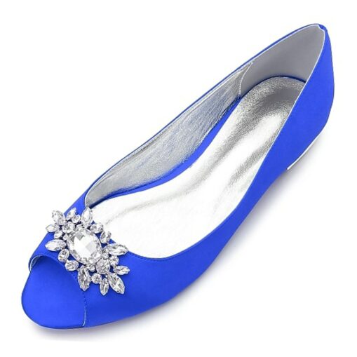 Women's Navy Blue Peep-Toe Flats with Rhinestone Embellishments – Elegant Satin Shoes for Weddings, Parties, and Formal Events 2025 - Image 7