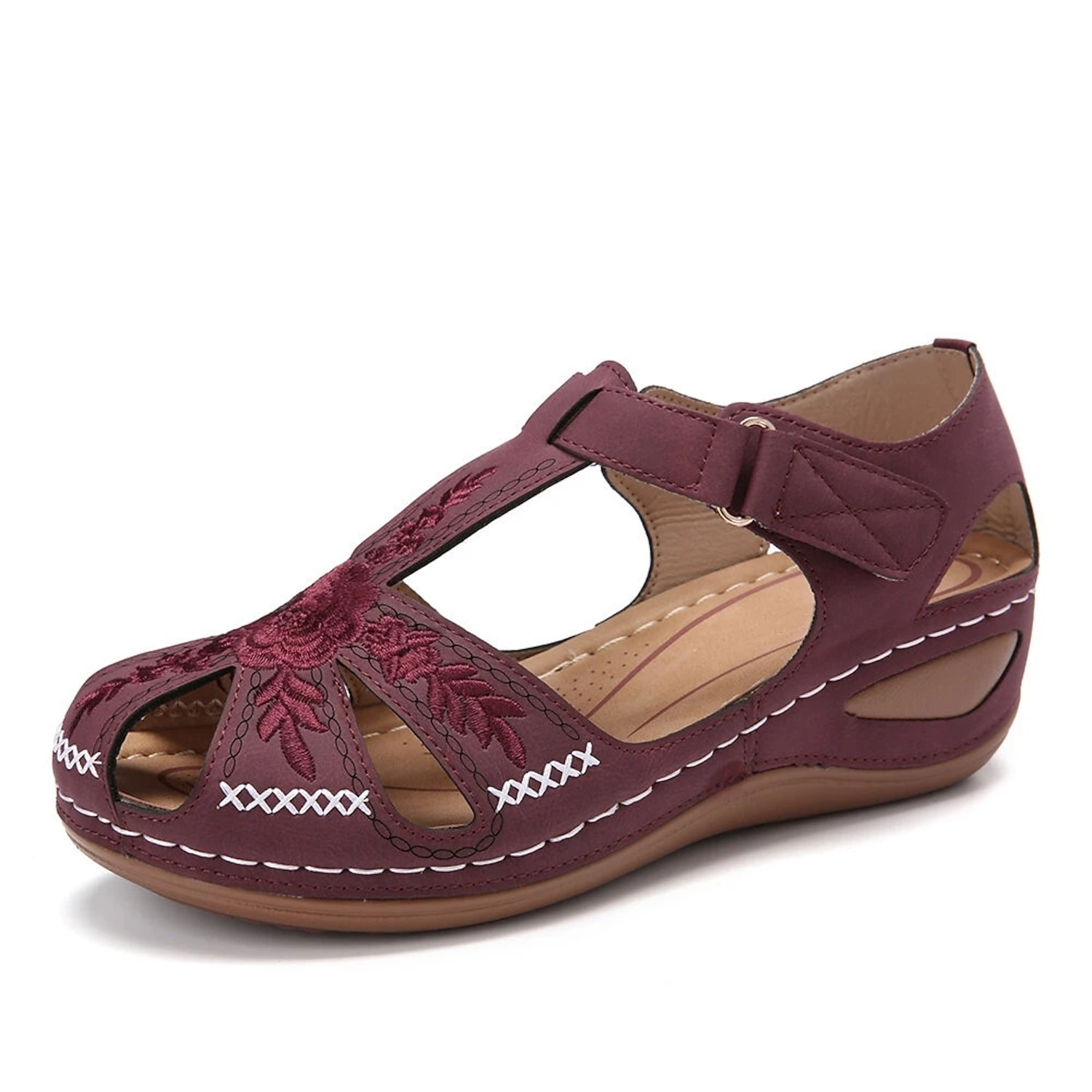Women's Navy Blue Closed-Toe Casual Sandals with Embroidered Cut-Out Design and Adjustable Velcro Strap – Comfortable Summer Shoes for Everyday Wear 2 - Image 5