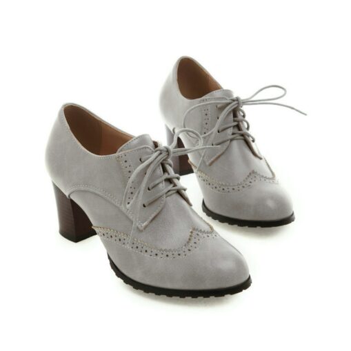 Women's Green Brogue Oxford Heels - Vintage Lace-Up Leather Shoes with Chunky Heel for Office and Casual Wear 2025 - Image 2