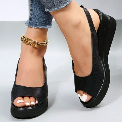 Women's Black Slingback Open-Toe Sandals – Comfortable Platform Design for Casual Summer Wear 2025
