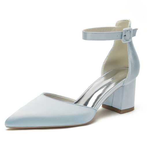 Wedding Shoes for Bride Bridesmaid Women Peep Toe White Ivory Blue Silver Gold Black Green Satin Pumps Block Heel Ankle Strap Wedding Party Valentine' - Image 10