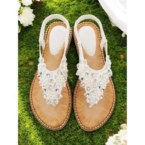 Comfortable Flat Slip-Ons with Beaded Floral Design, Perfect for Outdoor Events, Summer Parties and Wedding 2025 - Image 4