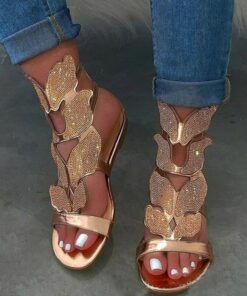 Women's Sandals Bling Bling Shoes Flat Sandals Plus Size Party Daily Color Block Summer Rhinestone Flat Heel Open Toe Vintage Classic Casual Faux Leat