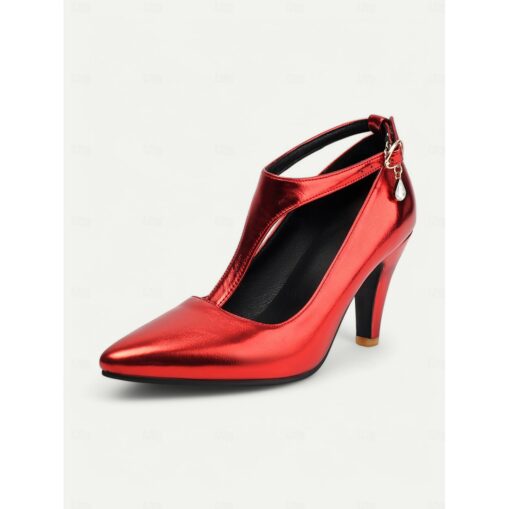 Women's 1980s Elegant Metallic Silver T-Strap Heels with Pointed Toe and Buckle Detail – Perfect for Evening Parties or Formal Events 2025 - Image 2