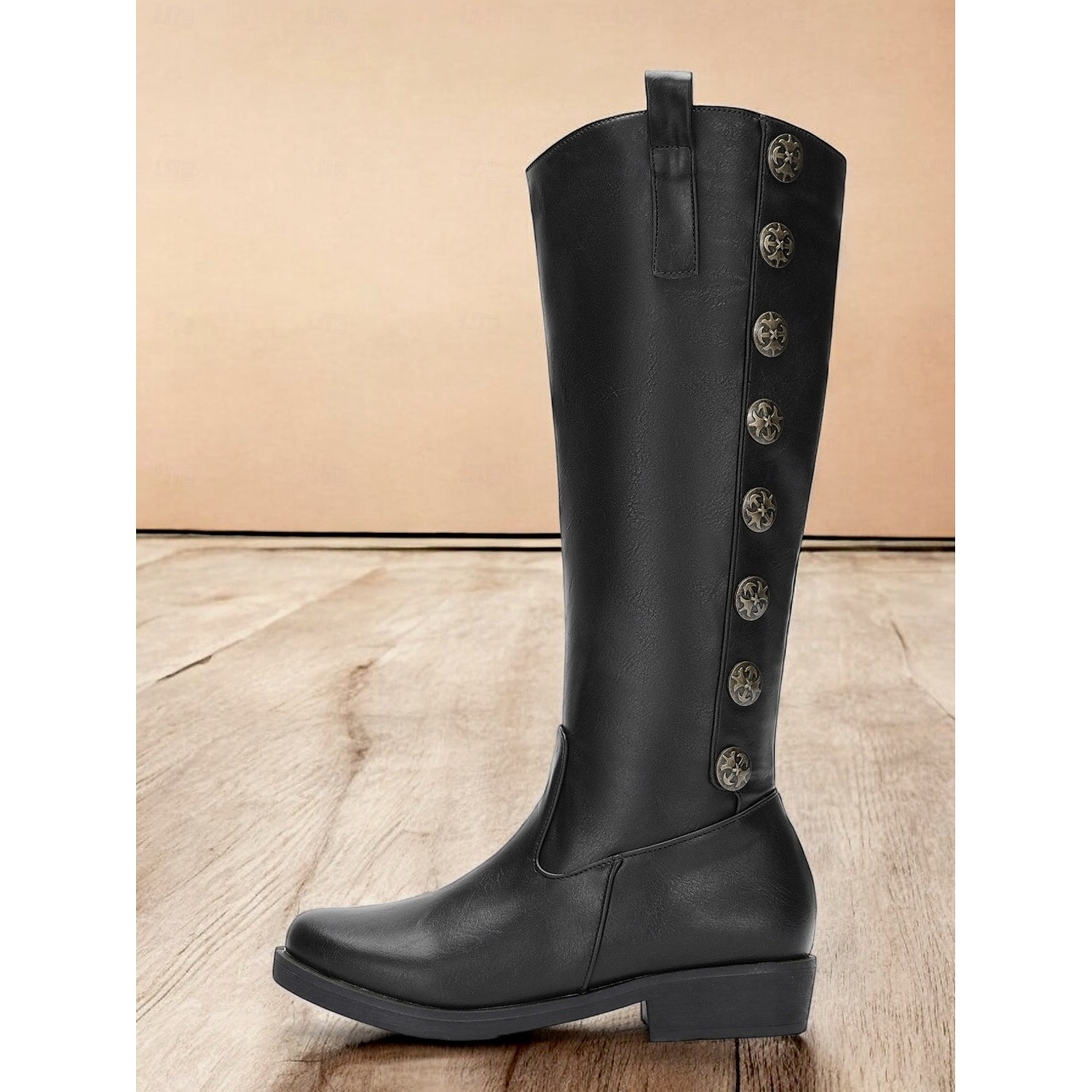 Women's Vintage Brown Knee-High Boots with Decorative Buttons – Stylish Faux Leather Riding Boots for Fall and Winter 2025 - Image 2