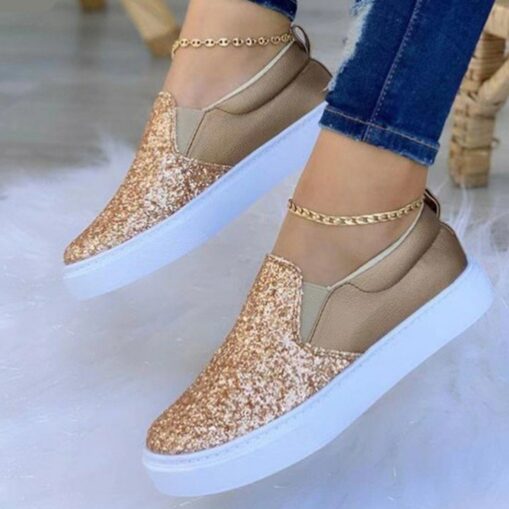Women's Sneakers Bling Bling Shoes Plus Size Slip-on Sneakers Daily Sequin Flat Heel Round Toe Casual Glitter Loafer Black Golden Brown 2025 - Image 2
