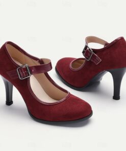 Women's Red Mary Jane Heels - Classic Suede High Heel Shoes for Parties and Formal Events 2025