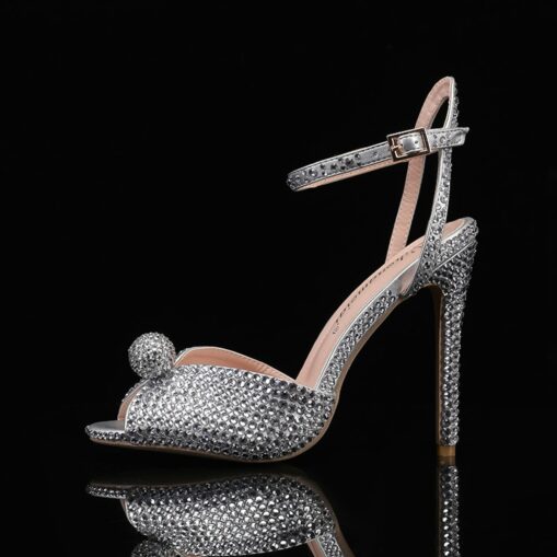 Women's Rhinestone Embellished Stiletto Heel Sandals with Ankle Strap - Sparkling Party Wedding Shoes 2025 - Image 4