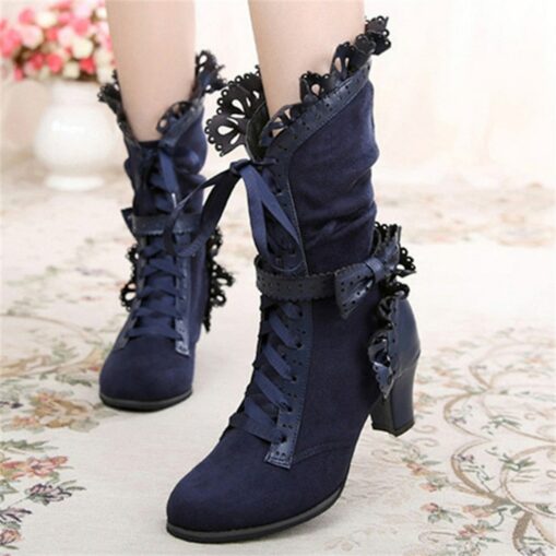 Women's Victorian Gothic Lace-Up Ankle Boots with Bow and Ruffle Trim – Gatsby-Inspired Elegant Boots for Cosplay, Costume Parties, and Vintage Fashio - Image 3