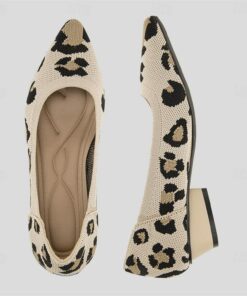 Women's Heels Plus Size Flyknit Shoes Outdoor Work Daily Leopard Sculptural Heel Pointed Toe Classic Casual Comfort Walking Knit Loafer Leopard Black