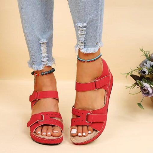 Women's Beige Wedge Sandals - Casual Open-Toe Summer Shoes with Adjustable Straps and Comfortable Sole for Everyday Wear 2025 - Image 2