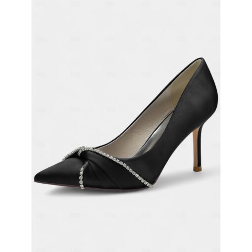 Women's Satin Pointed Toe Heels with Rhinestone Trim – Classic Formal Pumps for Evening and Special Events 2025 - Image 4