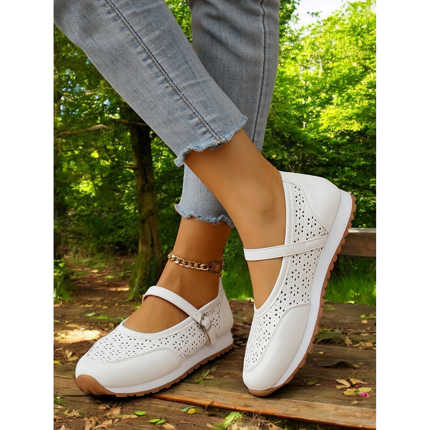 Perforated Sneakers for Women – Stylish Walking Shoes with Strap Design and Comfort Fit, Ideal for Outdoor Activities and Everyday Wear 2025 - Image 2