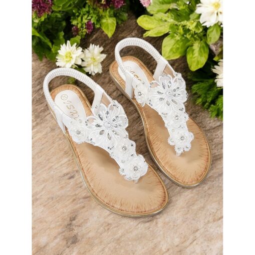 Women's Pink Floral Lace Embellished T-Strap Sandals – Comfortable Chic Summer Slip-On Footwear 2025 - Image 2