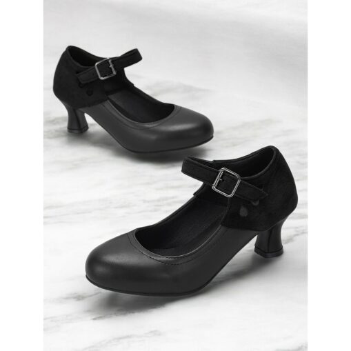 Women's Vintage Mary Jane Heels – Faux Leather & Suede Mid Heel Pumps with Buckle Strap for Retro Formal & Dance Wear 2025 - Image 4