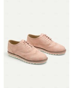 Women's Pink Suede Oxford Shoes with Brogue Detailing and Comfortable Sole - Perfect for Casual and Formal Wear 2025