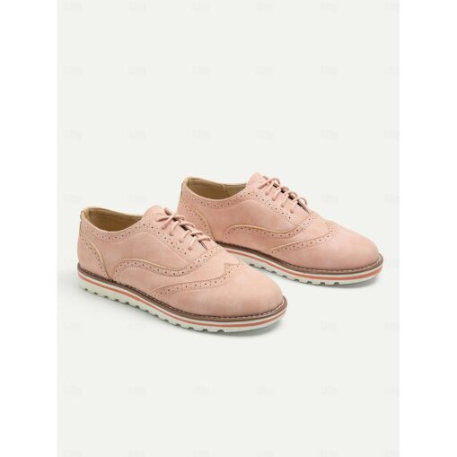 Women's Pink Suede Oxford Shoes with Brogue Detailing and Comfortable Sole - Perfect for Casual and Formal Wear 2025