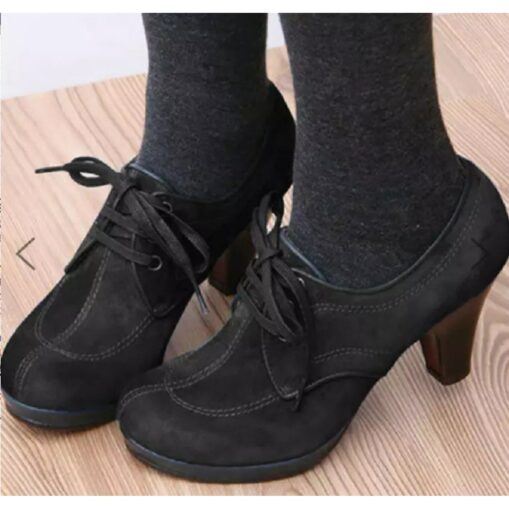 Women's Blue and Green Suede Lace-Up Heeled Oxford Shoes - Vintage-Inspired Platform Ankle Boots for Casual and Dressy Outfits 2025 - Image 3
