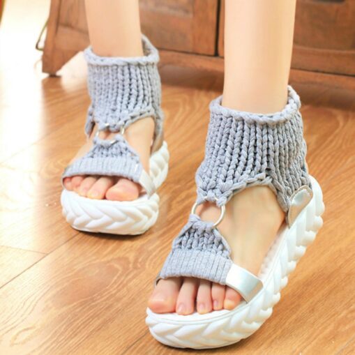 Women’s Chunky Knitted Platform Sandals – Fashionable Open-Toe Wedges with Ring Detail, Perfect for Summer and Casual Wear 2025 - Image 4