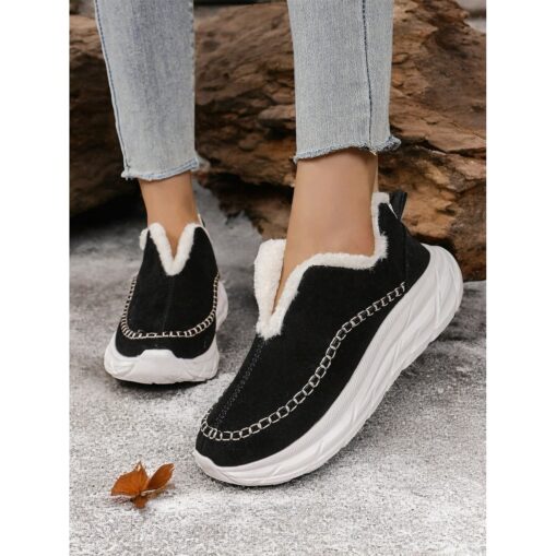 Women's Brown Faux Suede Slip-On Sneakers with Warm Fleece Lining and Chunky Sole – Cozy Winter Casual Shoes for Outdoor Wear 2025 - Image 3
