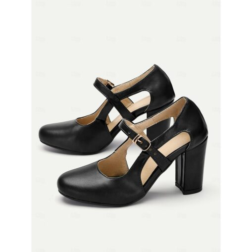 Vintage Green Mary Jane Block Heel Shoes for Women - Chunky High Heels with Buckle Strap, Retro Style Comfortable Leather Pumps 2025 - Image 3