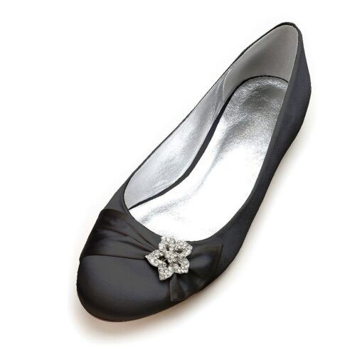 Women's Navy Satin Ballet Flats with Rhinestone Floral Embellishment - Elegant Wedding or Evening Shoes 2025 - Image 2