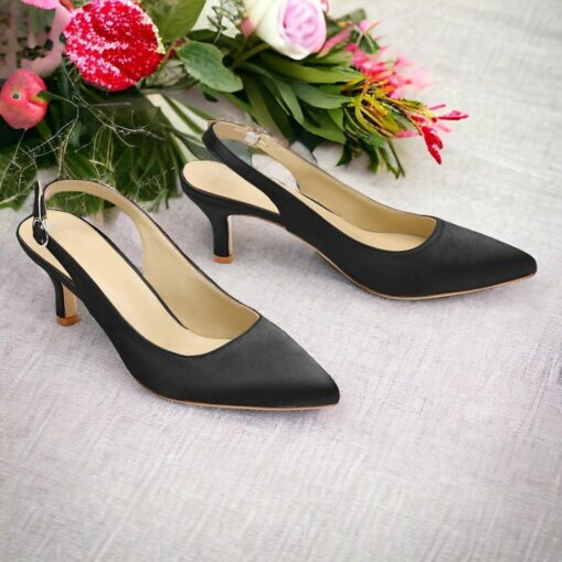 Women's Heels Wedding Shoes Party Office Bridal Shoes Kitten Heel Low Heel Pointed Toe Elegant Satin Loafer Black White Ivory 2025