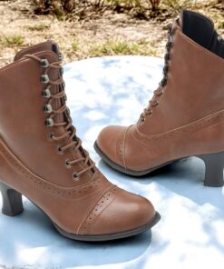 Women's Victorian Brown Lace-Up Mid-Heel Boots with Zipper - Perfect for Everyday Wear and Vintage-Themed Events 2025