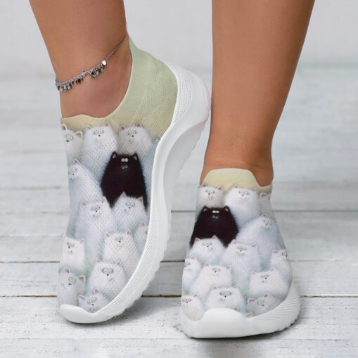 Women's Sneakers Slip-Ons Print Shoes Flyknit Shoes Comfort Shoes Outdoor Daily Cat Flat Heel Fashion Casual Tissage Volant Black White Red 2025 - Image 4