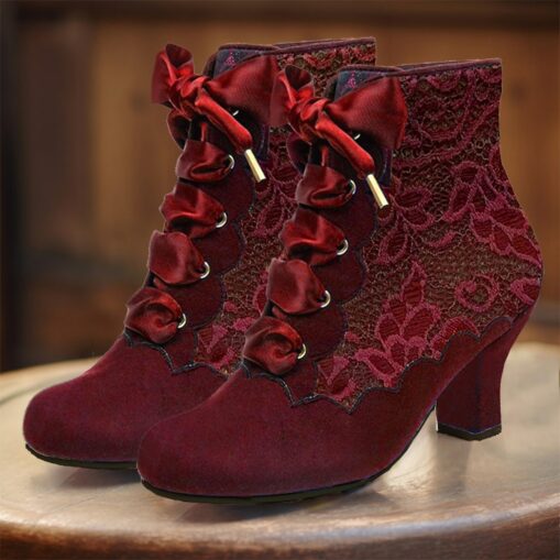 Women's Victorian Lace-Up Ankle Boots - Green Suede High Heel Booties for Vintage and Steampunk Costumes 2025 - Image 2