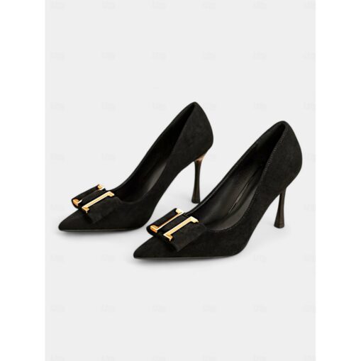 Women's Teal Velvet Pointed Toe Kitten Heel Pumps - Elegant Evening and Office Shoes with Gold Buckle Detail 2025 - Image 2