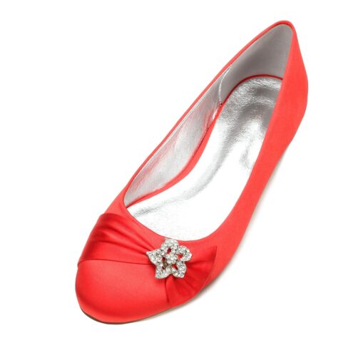 Women's Navy Satin Ballet Flats with Rhinestone Floral Embellishment - Elegant Wedding or Evening Shoes 2025 - Image 8