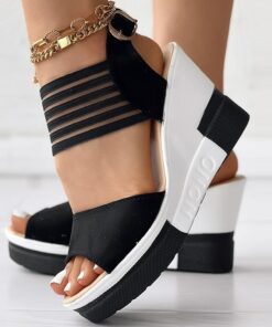 Women's Black Wedge Sandals with Strappy - Fashionable Summer Footwear for Casual and Evening Wear 2025