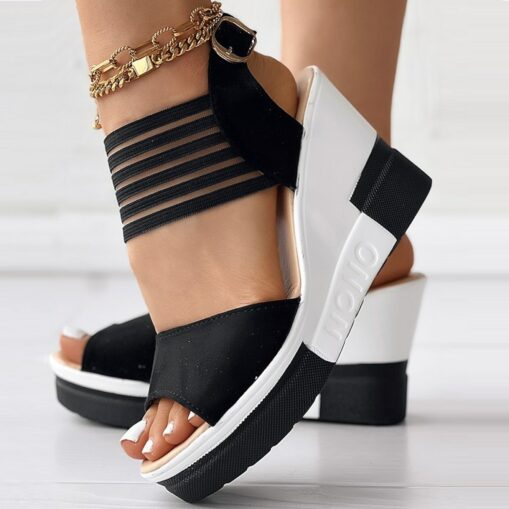 Women's Black Wedge Sandals with Strappy - Fashionable Summer Footwear for Casual and Evening Wear 2025