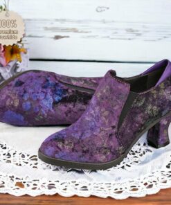Women's Floral Suede Heeled Ankle Booties – Elegant Vintage Style Slip-On Shoes for Evening Events and Parties 2025