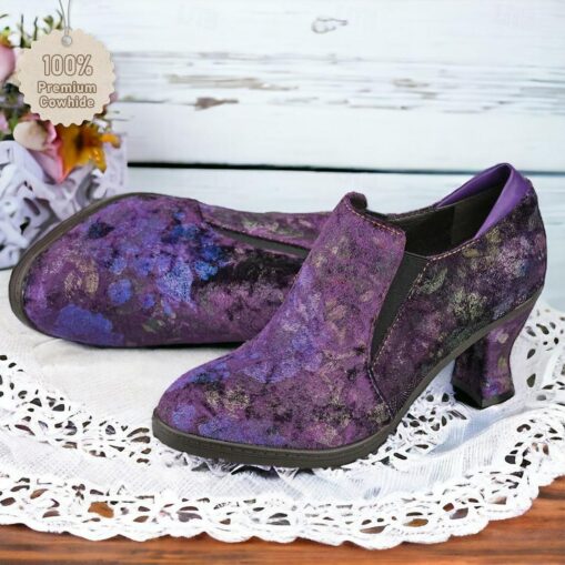 Women's Floral Suede Heeled Ankle Booties – Elegant Vintage Style Slip-On Shoes for Evening Events and Parties 2025