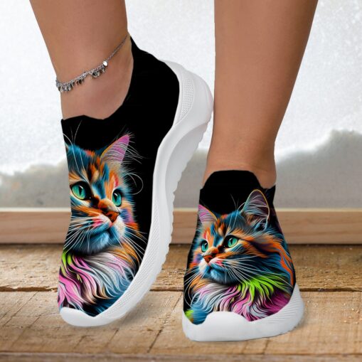 Women's Sneakers Slip-Ons Print Shoes Flyknit Shoes Comfort Shoes Outdoor Daily Cat Flat Heel Fashion Casual Tissage Volant Yellow Pink Blue 2025 - Image 5