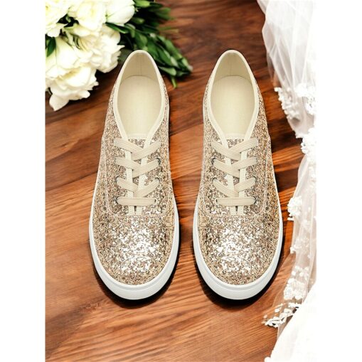 Gold Glitter Lace-Up Sneakers – Stylish and Comfortable Shoes for Casual Outings or Wedding After-Parties 2025