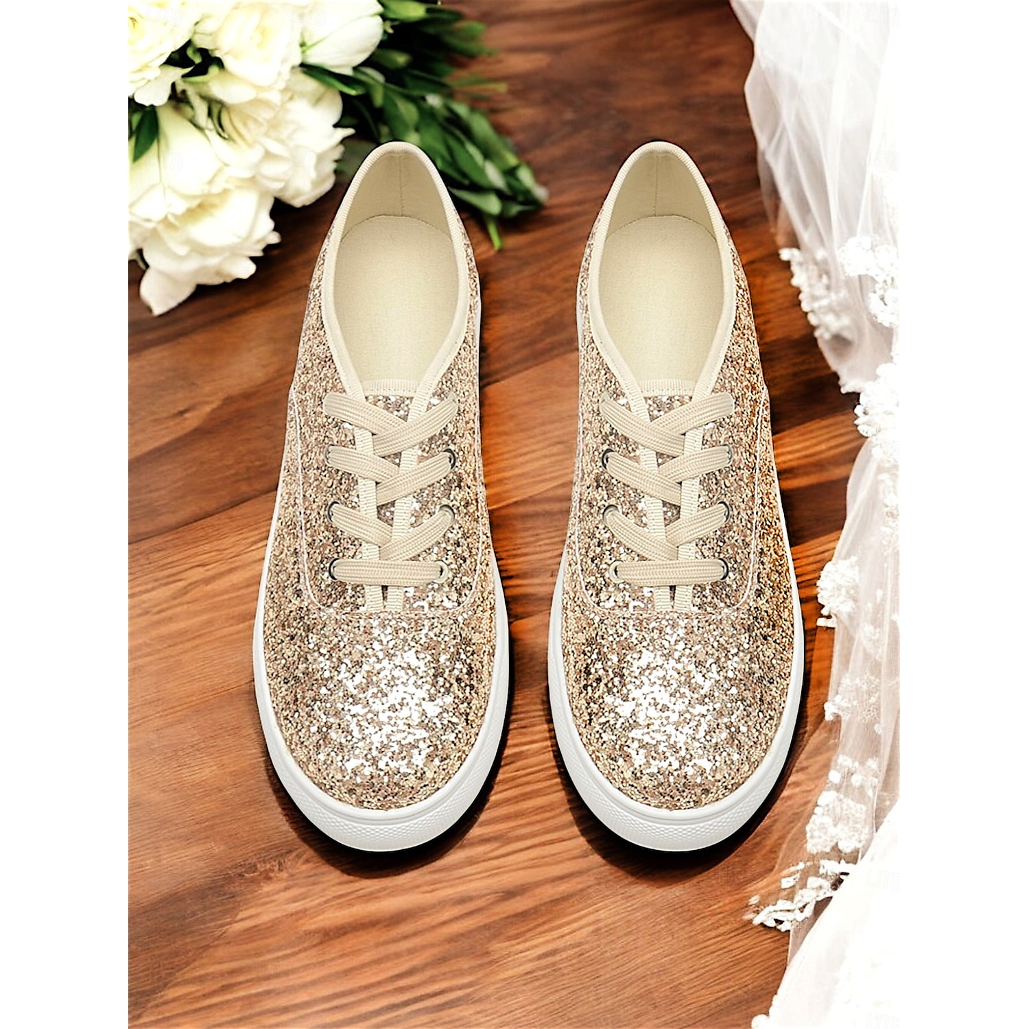 Gold Glitter Lace-Up Sneakers – Stylish and Comfortable Shoes for Casual Outings or Wedding After-Parties 2025
