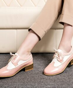 Women's Heels Oxfords Brogue Wingtip Shoes Vintage Shoes Party Outdoor Daily Summer Chunky Heel Round Toe Elegant Vacation Cute Leather Lace-up Pink B