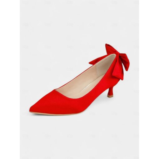 Women's Satin Bowknot Kitten Heels - Elegant Pointed-Toe Wedding and Party Shoes 2025 - Image 4