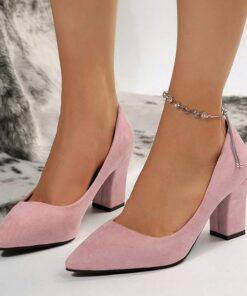 Women's Heels Pumps Plus Size Party Daily Solid Color Rhinestone Chunky Heel Pointed Toe Fashion Faux Suede Loafer Black Pink Gray 2025