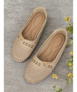 Women's Comfortable Brown Faux Leather Slip-On Loafers with Stitching Detail for Everyday Wear 2025