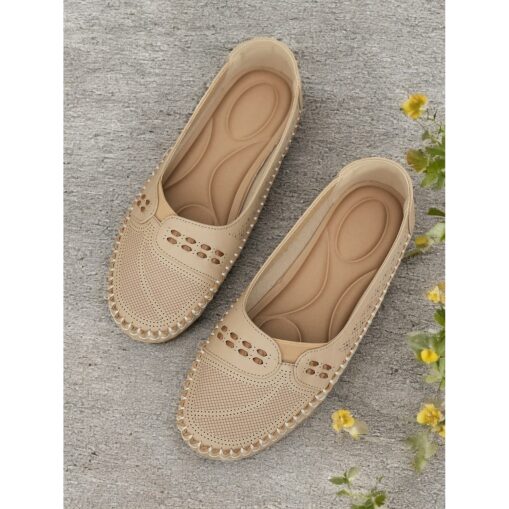 Women's Comfortable Brown Faux Leather Slip-On Loafers with Stitching Detail for Everyday Wear 2025