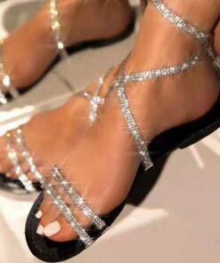 Women's Rhinestone Embellished Strappy Sandals with Comfortable Sole - Ideal for Parties and Special Occasions 2025