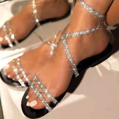Women's Rhinestone Embellished Strappy Sandals with Comfortable Sole - Ideal for Parties and Special Occasions 2025