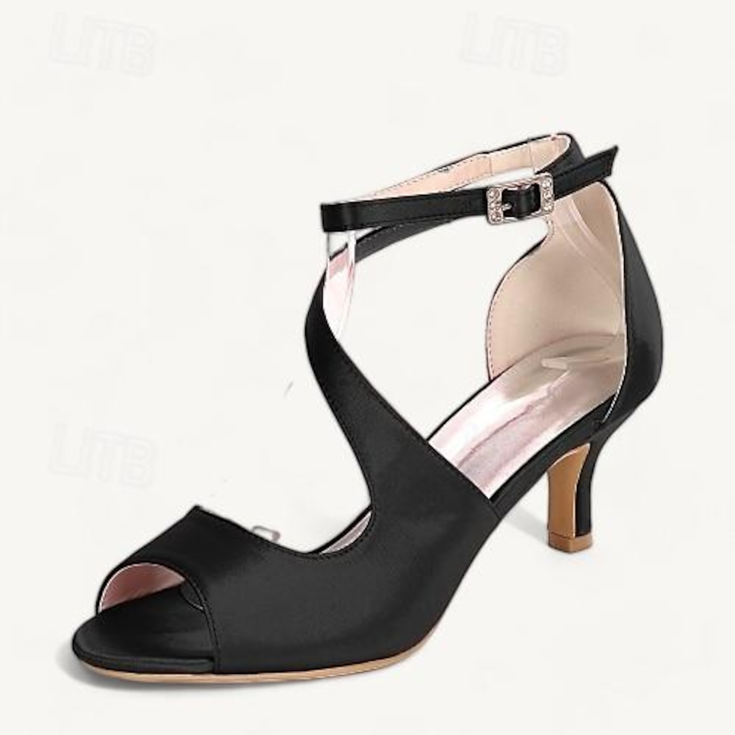 Women's Wedding Shoes Bridal Shoes Buckle Kitten Heel Open Toe Minimalism Satin Ankle Strap Black White Ivory 2025 - Image 2