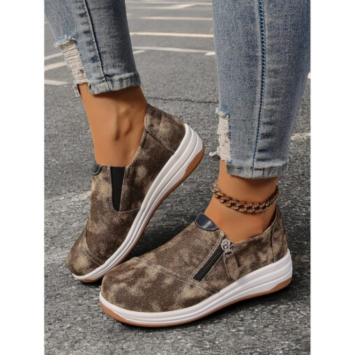 Women's Casual Blue Denim Slip-On Sneakers – Stylish Zip-Up Walking Shoes with Cushioned Sole for Everyday Comfort 2025 - Image 2