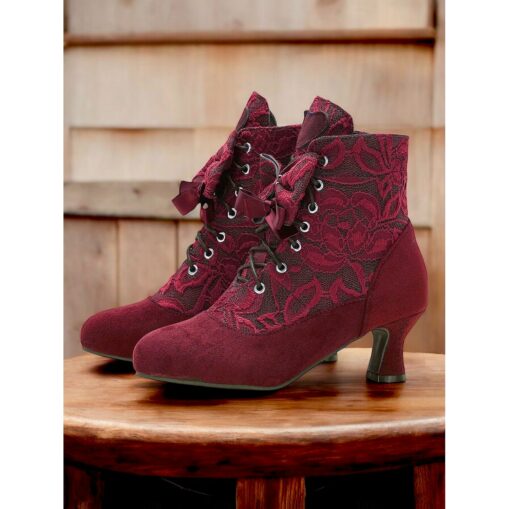Women's Victorian Lace-Up Ankle Boots - Green Suede High Heel Booties for Vintage and Steampunk Costumes 2025 - Image 4