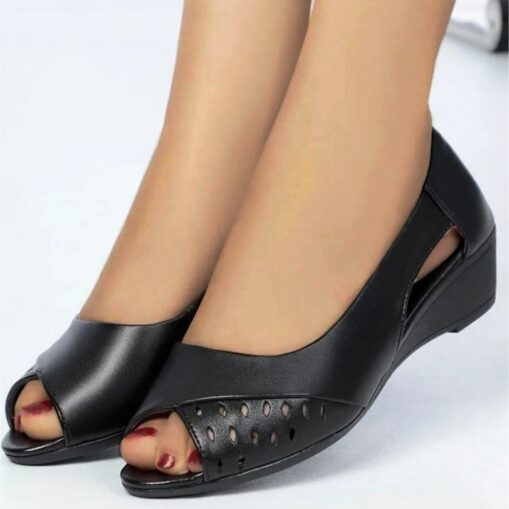 Women's White Peep-Toe Wedge Sandals with Cut-Out Design – Comfortable and Stylish Shoes for Casual Wear, Office, and Summer Outings 2025 - Image 2